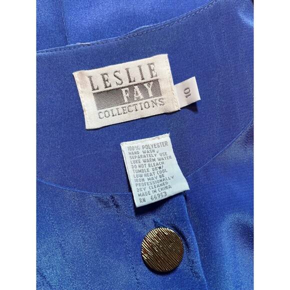 Vintage 90s Dress‎ Leslie Fay Midi Belt Pockets Satin Blue Retro Long Sleeves 10 - Picture 5 of 16